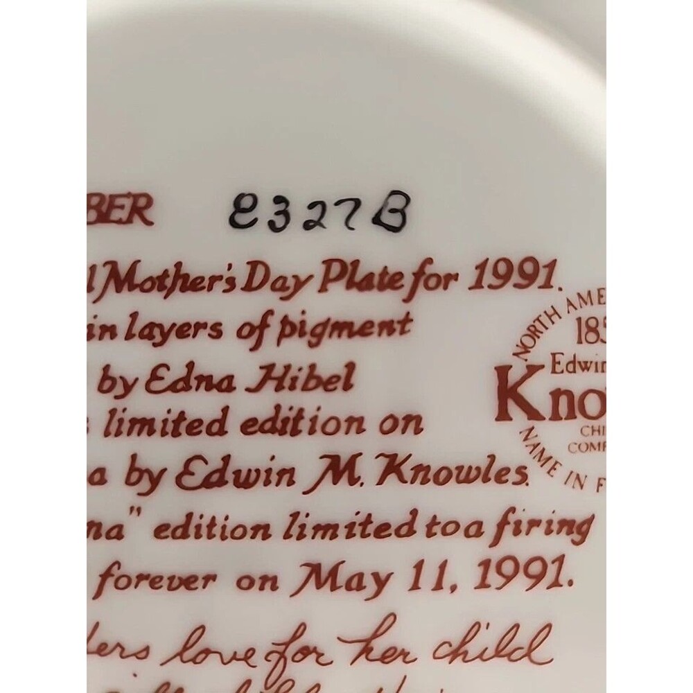EDNA HIBEL 1991 Mother’s Day Porcelain VINTAGE Plate 8.5”